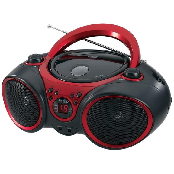 Jensen Portable CD Player Digital Tuner AM/FM Radio Sound System, Black/Red