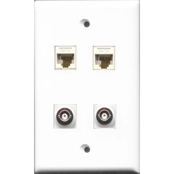 RiteAV - 2 Port BNC 2 Port Cat6 Ethernet White Wall Plate
