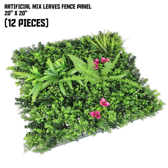 20"x20" inch Sunshades Depot Artificial #12 3D Mixed Panel Fence Privacy Screen Evergreen Hedge Panels Fake Plant Wall (12pc)