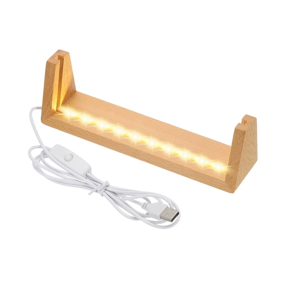Uxcell 7 Inch Wooden LED Light Base Beech Wood Light Display Stand Table Lighted Lamp Base Night Light, Warm Light