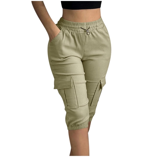 Yuyuzo Shorts Cargo pour Femmes Taille Haute avec Cordon de Serrage, Extensibles, Longueur Genou, avec Poches
