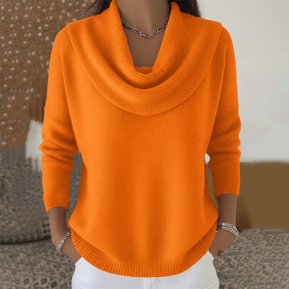 Women's Long Sleeve Cowl Neck Sweater Pullover Turtleneck Casual Loose Sweatshirts Tunic Tops Saffron XL