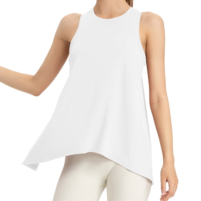 HJYCHN Hauts de Gilet pour Femmes Haut de Sport Quotidien pour Femmes Yoga Col Rond Sans Manches Dos Découpé Design Style Confort Hauts pour Femmes Blanc P