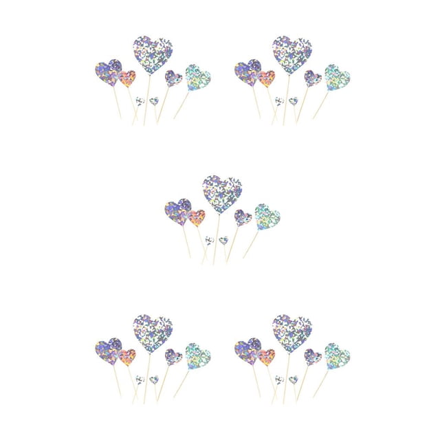 serony 7pcs/set Cake Topper Heart Shape Wedding Birthday Cake Simple Design Paper Top Decoration silver 5Set