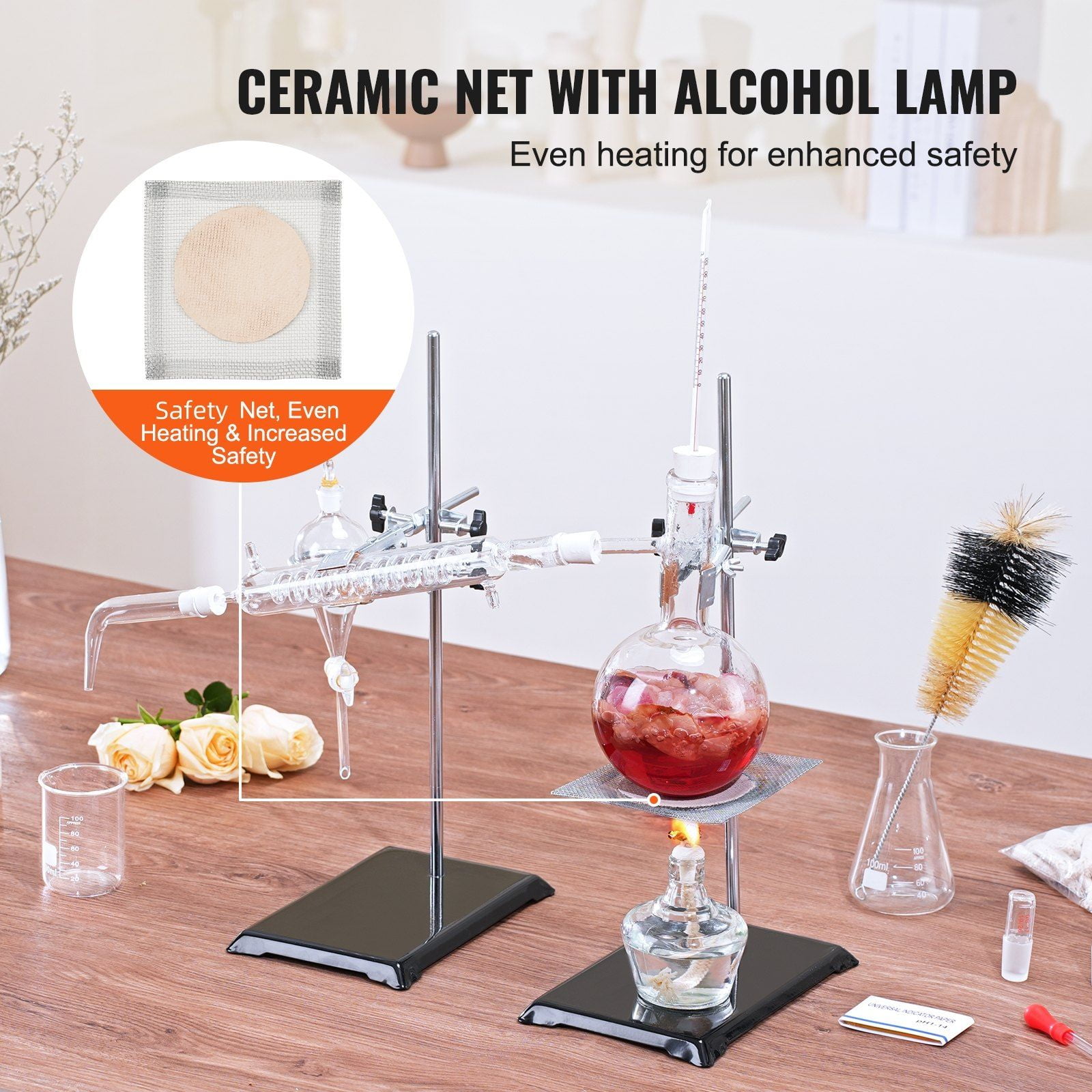 500ml Essential Oil Distillation Kit 3.3 Boro Lab Glassware Set with Alcohol Lamp Ceramic Mesh 24 40 Joint 28 Pcs