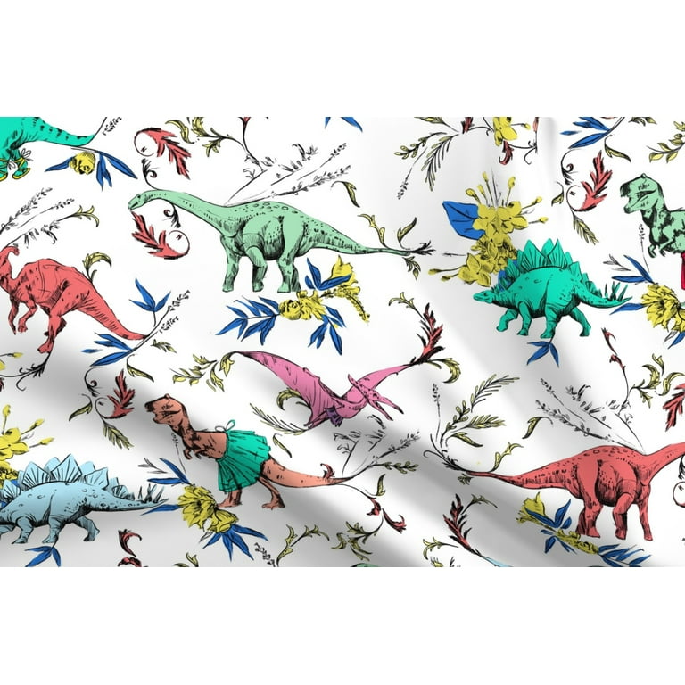 Cotton Fabric, Mint Dinosaur Fabric, Dino Animal Modern Nursery