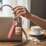 Mini Bubble Tea Keychain Soft Silicone Boba Bag Charm Keyring