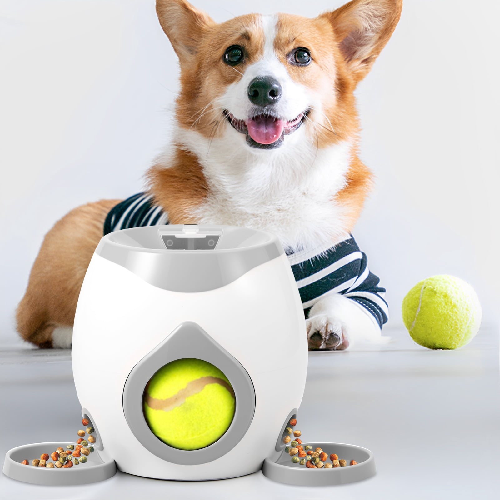 Dog Ball Launcher Interactive Puppy Ball Thrower Machine with Automatic Treat Dispenser Fun Dog Training Toys for Indoor Outdoor