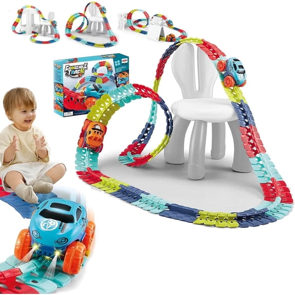 Smartoon Kids Race Track Set, Anti Gravity Race Track With 360° Electric Climbing Car And LED Lights, Multicolor Flexible Changeable Track