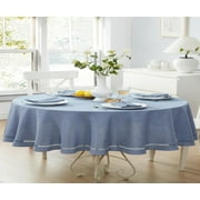 Newbridge Provence Lattice Cutwork Solid Color Textured Fabric Tablecloth, 60 x 102 Inch Oval, Wedgewood Blue