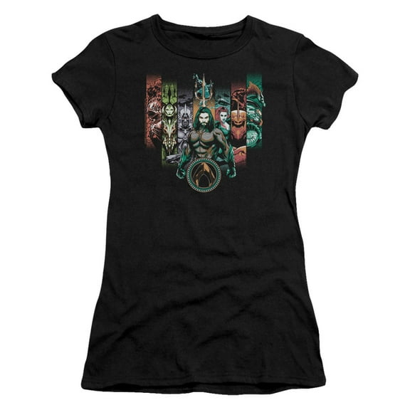 Aquaman Movie Unite The Kingdoms S/S Junior Women's T-Shirt Sheer Black