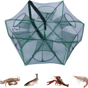 Fish Trap Foldable 6 Holes Nylon Fabric Minnow Trap（23.62×10.24in）