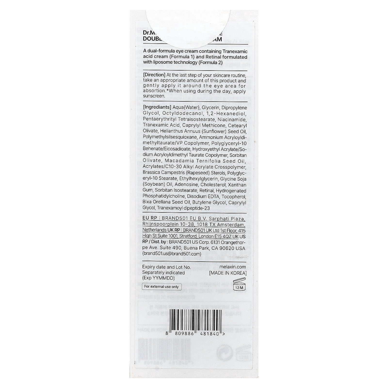 Dr.Melaxin TX Retinalsome Double Effect Eye Cream, 1.41 oz (40 g)