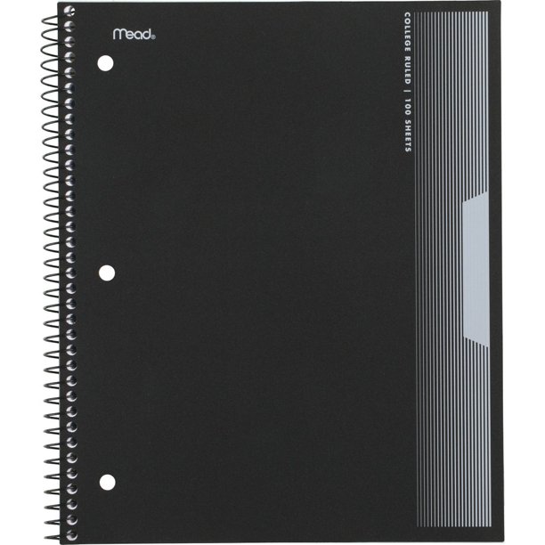 Mead Spiral Notebook, 1 Subject, College Ruled, 8 1/2" x 11", Black