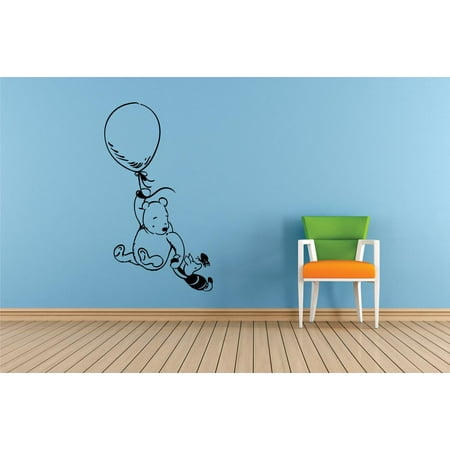 Baby Girl Wall Art - Winnie The Pooh Piglet Balloon Flying Cartoon Characters Silhouette Baby Nursery Room Boy Girl Custom Wall Decal Vinyl Peel & Stick Sticker Art 12 Inches X 18 Inches