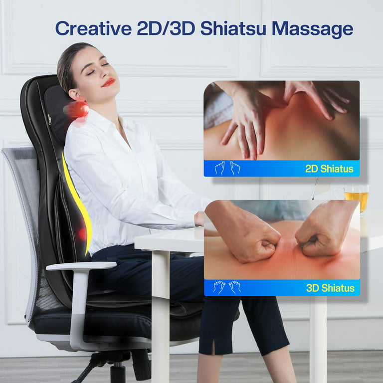 Comfier Cordless Back Massager with Heat - Rechargeable Shiatsu Massage Chair Pad - 1902C, USA