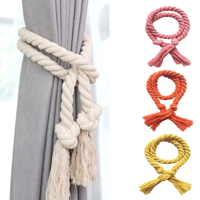 Neinkie 2Pcs Natural Cotton Curtain Tiebacks- Village Style Curtain Holdback Rope, Curtain Decorative Holdbacks for Rural Style Drapery Tieback