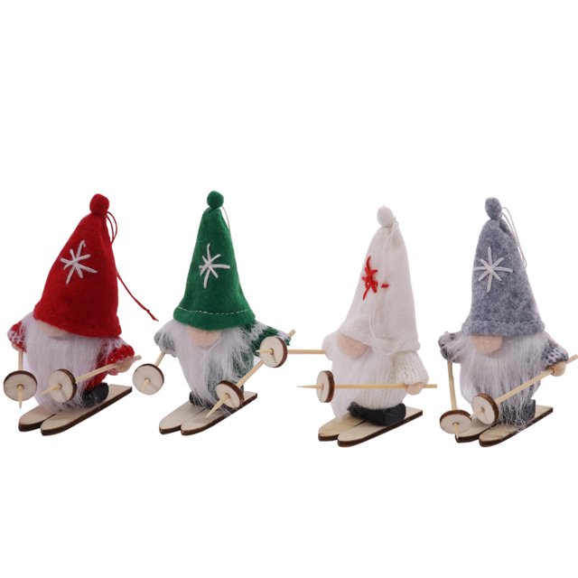 4 Uds. Colgante de muñeco de nieve de dibujos animados de Navidad muñeco de esquí sin rostro, accesorios de decoración navideña Rojo Verde