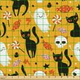 thumbnail image 2 of Ambesonne Halloween Fabric by the Yard Upholstery, Candies Ghost Cat Skull, 5 Yards, Dark Yellow White Black, 2 of 5
