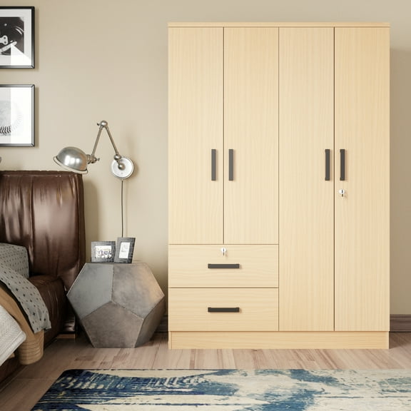 47"Wide Armoire Wardrobe Closet For Hanging With 2 Drawers & Shelves