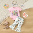 thumbnail image 2 of TAIAOJING Infant Girls Short Sleeve Easter Prints Romper Bodysuit Pants Headbands Outfits Sets, 2 of 7