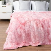 PAVILIA Pink Fluffy Throw Blanket for Couch, Twin Bed, Fuzzy Blanket for Women Men, Furry Plush Warm Blanket Bed Sofa, Super Soft Thick Faux Fur Sherpa Blanket Throw, Tie-Dye, 60x80