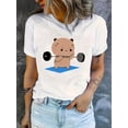 thumbnail image 1 of Elegante camiseta de levantamiento de pesas con estampado de oso para mujer - Camiseta blanca informal de cuello redondo y manga corta, de algodón suave, perfecta para verano y gimnasio | Top deportiv, 1 of 6
