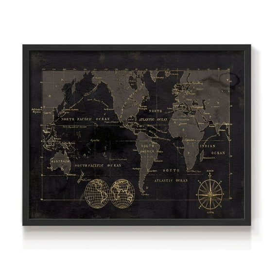 Black Gold Map by Carol Robinson - Restickable Framed Giclée Print