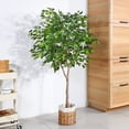 thumbnail image 2 of Artificial Ficus Silk Plants, 6FT Faux Plastic Ficus Tree in Pot with Durable Plastic Trunk, Fake Plant for Home Decor Office House Living Room Indoor Outdoor, 2 of 10