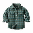 thumbnail image 2 of ZCFZJW Little Kids Toddler Baby Boy Girl Flannel Shirt Jacket Plaid Long Sleeve Lapel Button Down Shacket Fall Winter Warm Coat Outwear A#19-Green 2-3 Years, 2 of 9