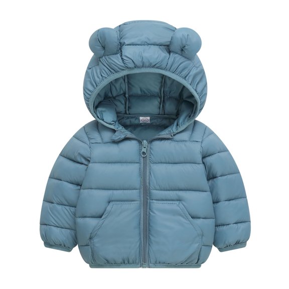 KyCheLot Boys' Girls' Zip up Jacket Solid Color Long Sleeve Hooded Outerwear Kids Windproof Thermal Winter Coats