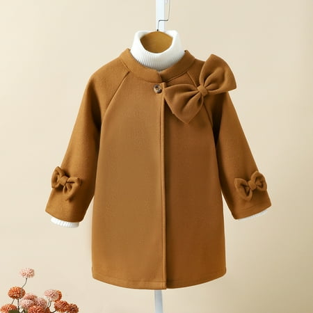 

FZM Christmas Kids Toddler Baby Girls Autumn Winter Solid Cotton Long Sleeve Bow Tie Jacket Coat Clothes
