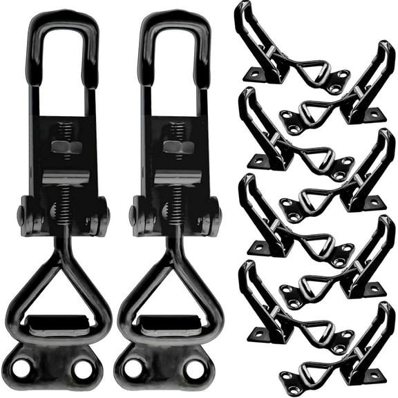 10 Pack Black Toggle Latch Clamp, Heavy Duty Latch-Style Toggle Clamp, Adjustable Pull Action Latch with Catch Plate, 360lbs Capacity Metal Quick Release Draw Latch for Door Tool Boxes Trunk