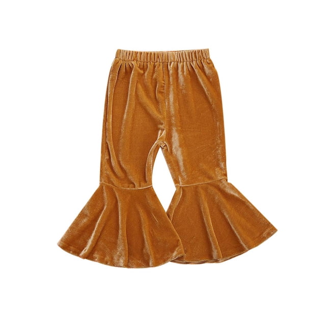 Pantalones Acampanados Para Bebés Y Niñas Con Volantes Y Pantalones Acampanados (E-Khaki 1-2T)