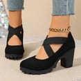 thumbnail image 4 of Busydd Block Heel Shoes for Women Criss Cross Strap Round Toe Sandals Casual Comfortable Solid Color Chunky Dress Shoes 40, 4 of 9