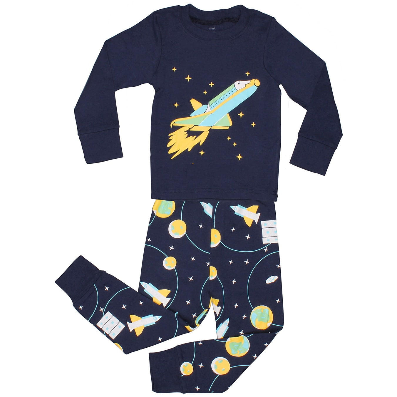 Elowel Space Rocket 2Piece Pajama Set 100 Cotton (Baby, Little & Big