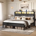 thumbnail image 3 of Queen Size Bed Frame With Upholstered Headboard & Storage Drawers, Platform Bed With Led Lights & Charging Station, Black, 3 of 11