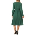 thumbnail image 3 of INSPIRE CHIC V Neck Dresses for Women's Pleated Puff Sleeve Elegant Casual Midi Dress XS Dark Green, 3 of 5