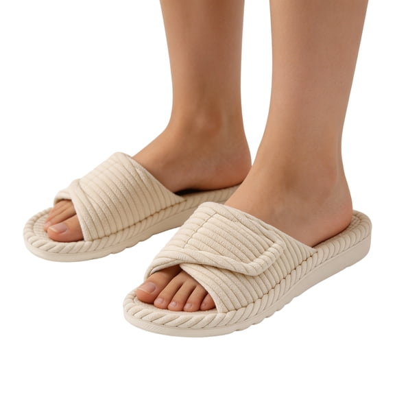 Willtoo Orthopedic Slippers for Women Adjustable Open Toe Corduroy Bedroom Shoes with Memory Foam Shoes Comfy Trendy Gift Slippers