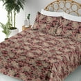 thumbnail image 3 of Ambesonne Leafy Design Fitted & Flat Sheet with Shams 4 Pcs Set, Abstract Dreamy Leaf, Full, Pale Camel Coral Ruby, 3 of 5