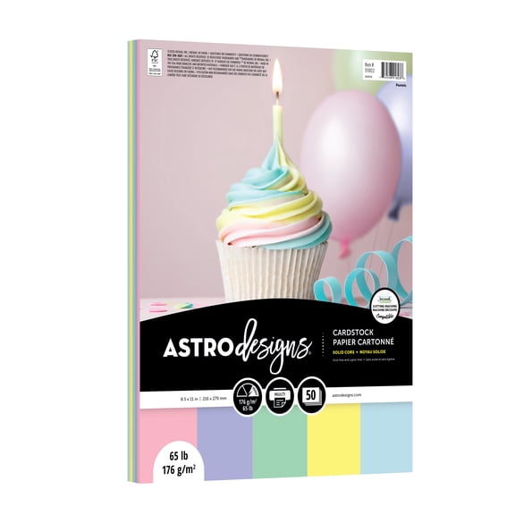 Astrodesigns Cardstock, Pastel Assortment, 8.5" x 11", 65 lb./176 gsm, 50 Sheets (91803-01)