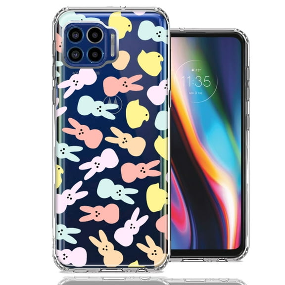 MUNDAZE for Motorola One 5G Pastel Easter Polkadots Bunny Chick Candies Double Layer Phone Case Cover