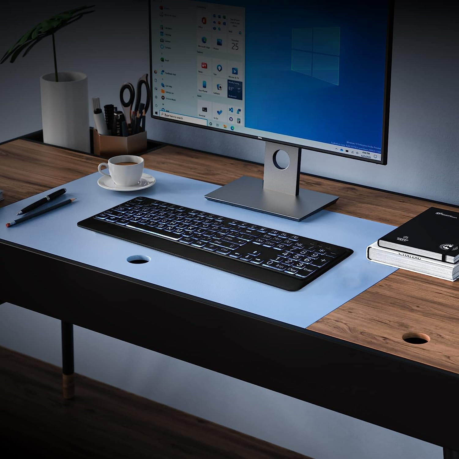 Large Print Backlit Keyboard, Quiet USB Wired Computer Keyboard, Full Size Keyboard with White Illuminated LED Compatible for Windows Desktop, Laptop, PC, Gaming, Black