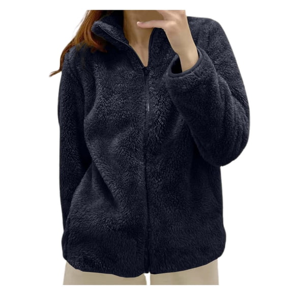2025 Women's Solid Color Fleece Jacket Women Under Jacket Collar Zip Up Fleece Shirts for Women Cozy