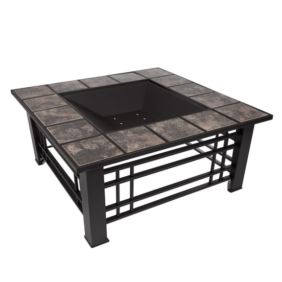 Pure Garden 32-Inch Outdoor Fire Pit with Screen, Cover, and Poker (Black)