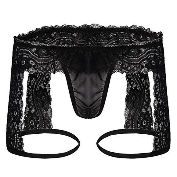 Mens Underwear Lace Thong Enhance Pouch Bikini Hollow Out Briefs Pants Vintage Negligee Large