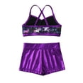 thumbnail image 5 of YiZYiF Kids Girls 2PCS Ballet Dance Tankini Outfit Sequins Crop Top with Metallic Bottoms for Gym Fitness, 5 of 7