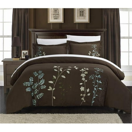 Chic Home Ds2941 Us Kylie Floral Embroidered Duvet Set Brown