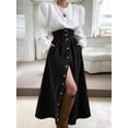 thumbnail image 4 of utcoco Women's High Waist Long Denim Skirt Button Down Swing A-Line Jean Maxi Skirt with Pockets, 4 of 6