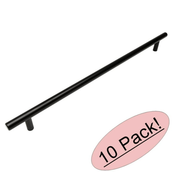 Cosmas 305-320FB Flat Black Cabinet Hardware Euro Style Bar Handle Pull - 12-5/8" (320mm) Hole Centers, 15" Overall Length - 10 Pack